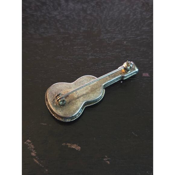 Vintage 1950s-70s Italian Micro Mosaic Guitar Brooch Pin Floral Millefiori Italy - Picture 4 of 5